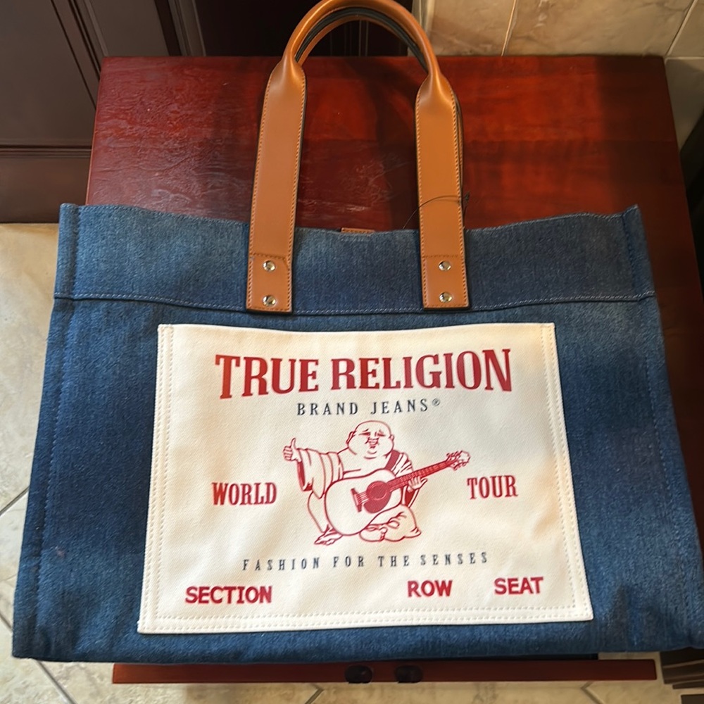 TRUE RELIGION LARGE DENIM TOTE